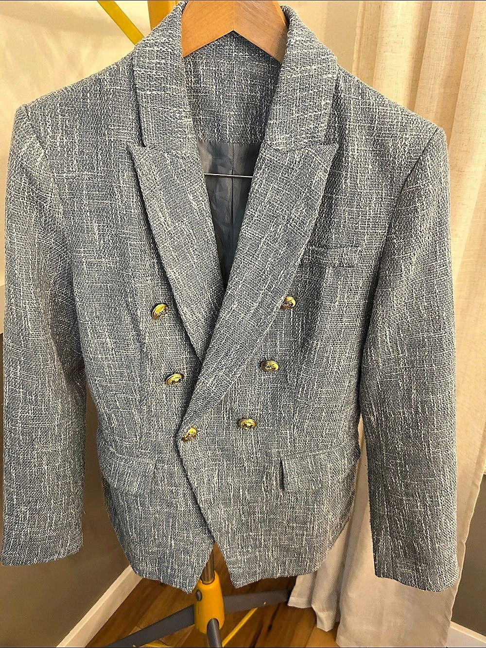 Happy Sailed Tweed Blazer Jacket in light blue Like New